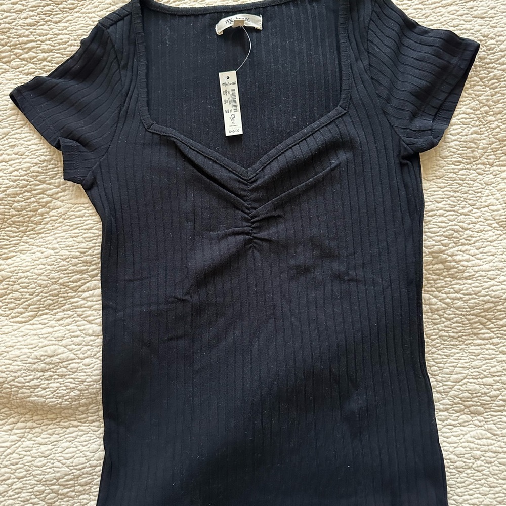 Madewell Black Ribbed Short Sleeve Top